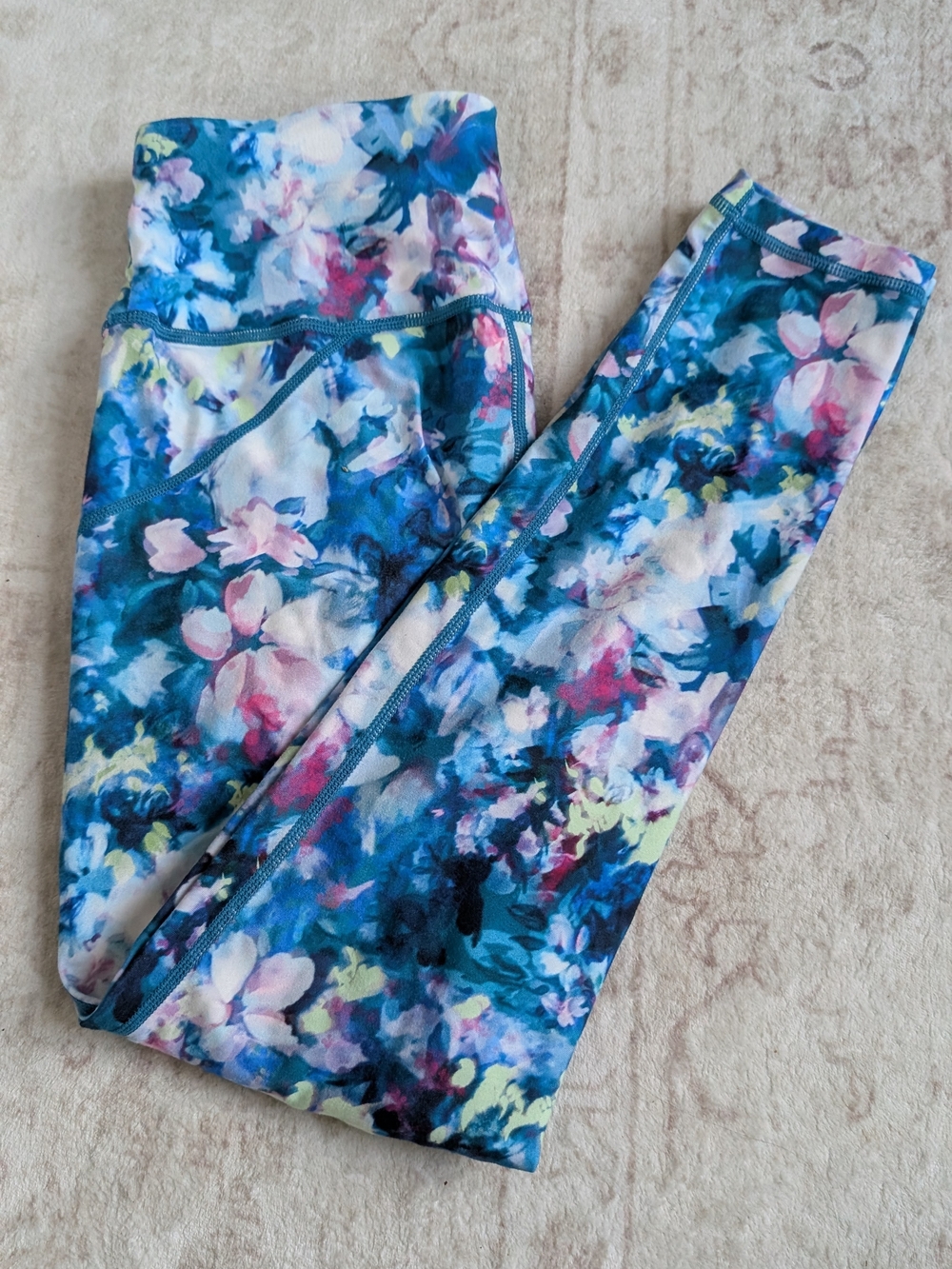 Sweaty Betty Blue Floral Print Leggings, Size US 6